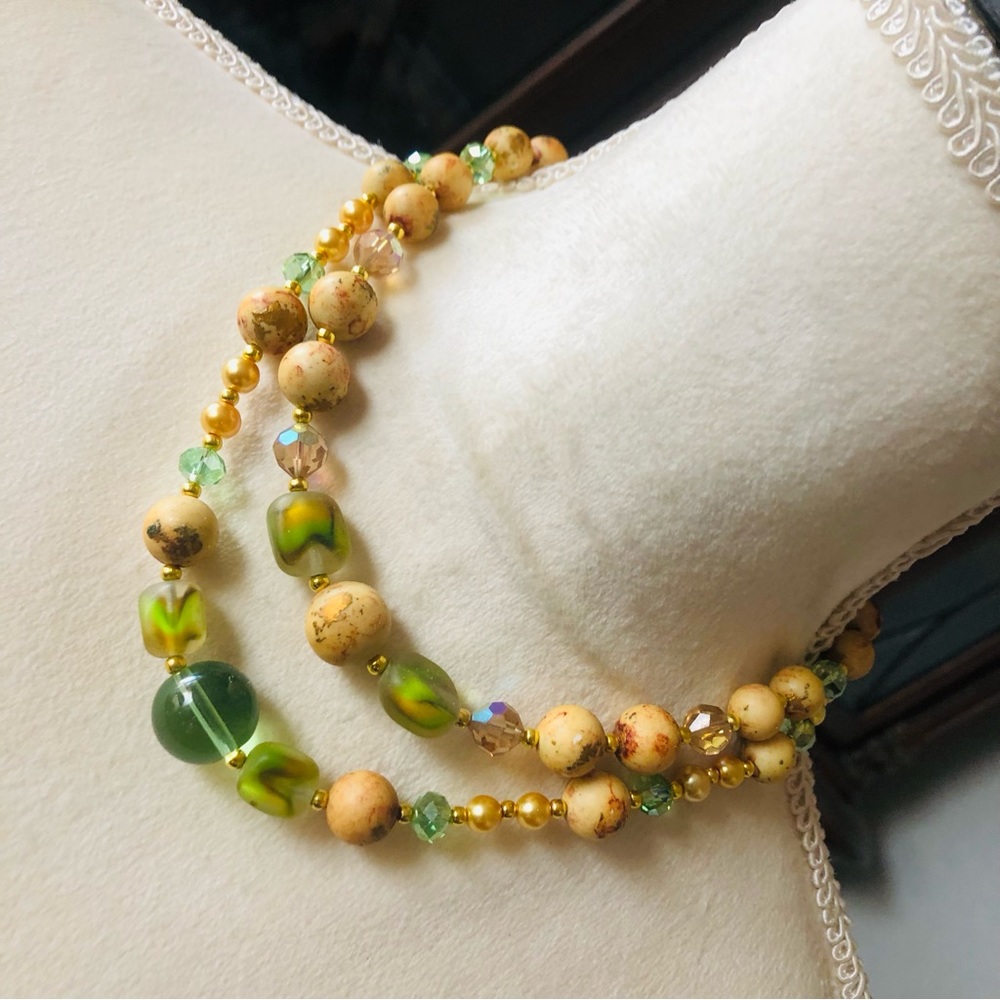 Handcrafted double strand vintage bead rondelle necklace